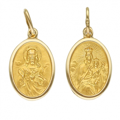 Złoty medalik Szkaplerz dwustronny z Matką Boską i Jezusem próby 585